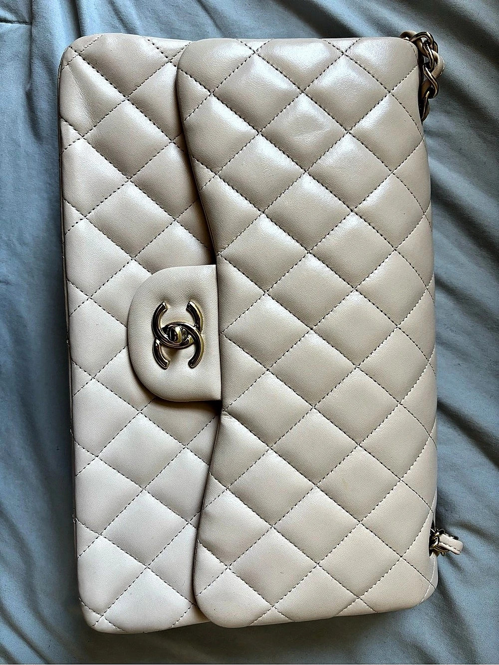 Chanel Jumbo Classic Flap Quilted Shoulder Bag in Nude